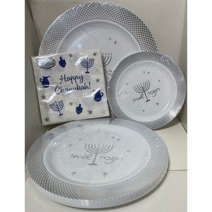 Plastic Happy Chanukah Plates 12"- 5 CT, 10.5"-10 CT, 7.5in 10 CT and 24 Napkins